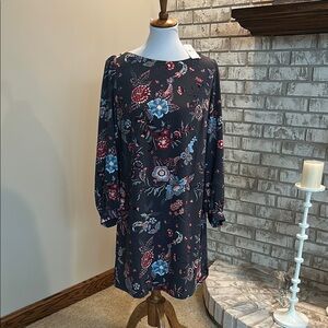 Floral Gray Dress with Blue and Red Accents NWT